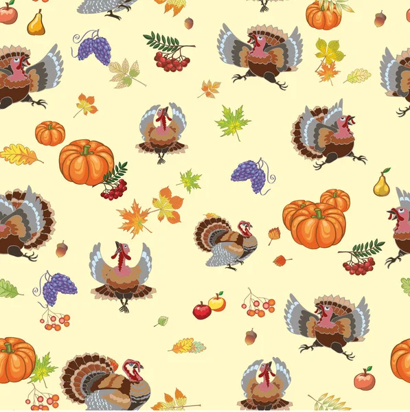 感謝祭の日のポスター パターン お祝いの七面鳥の画像 印刷のための色楽しいパターン — ストックベクタ