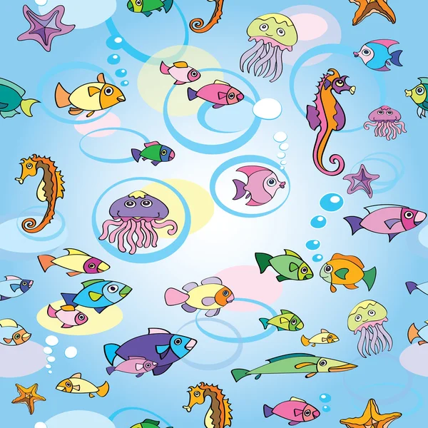 Mer, été, poissons, monde sous-marin, motif — Image vectorielle