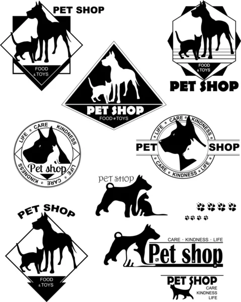 Chien, chat, logo, animalerie, soins, gentillesse, vie — Image vectorielle