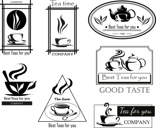 Φλιτζάνι τσάι, διάφορες διατάξεις, σχεδιασμός, σχεδιασμός για τα μενού, σήμανση — Διανυσματικό Αρχείο