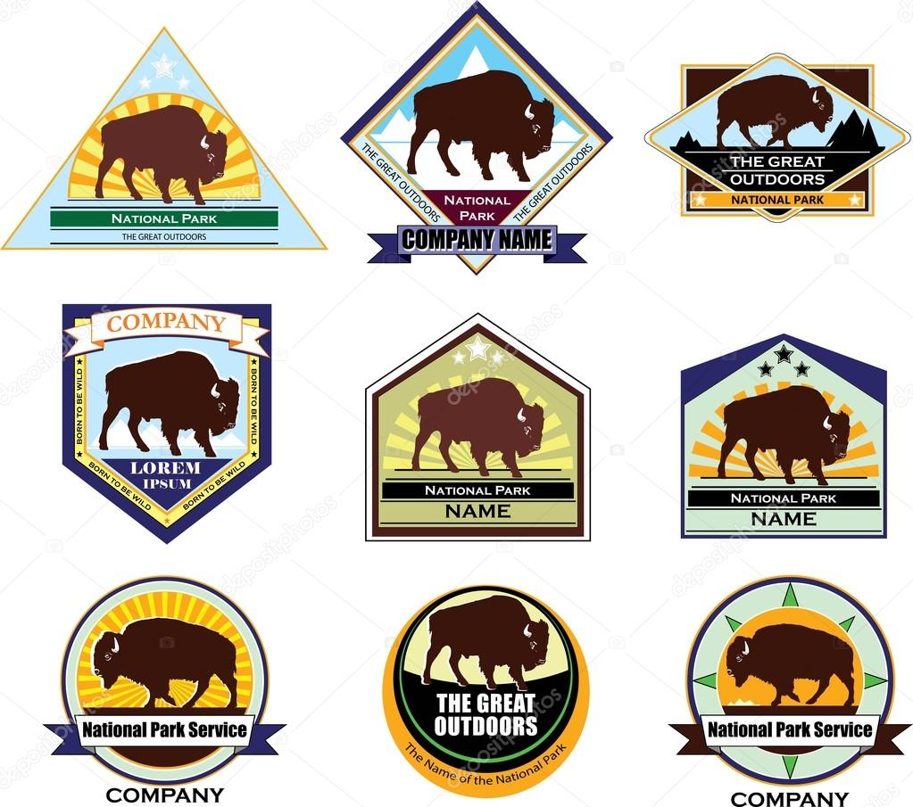 Colored logo with the image of a Buffalo, bison, buffalo, emblem, logo, badge, coat of arms, chevron, team, club