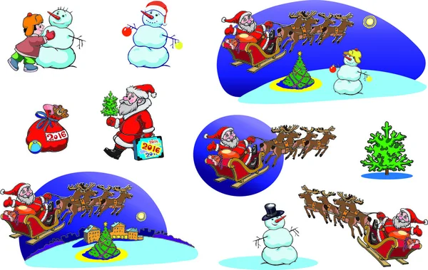 Nový rok, Vánoce, Santa Claus, chlapče, prvky návrhu, barva, zimní, sněhulák, zima, vektorové, izolovaná, grafika, dekorativní, ilustrace symbolu, — Stockový vektor