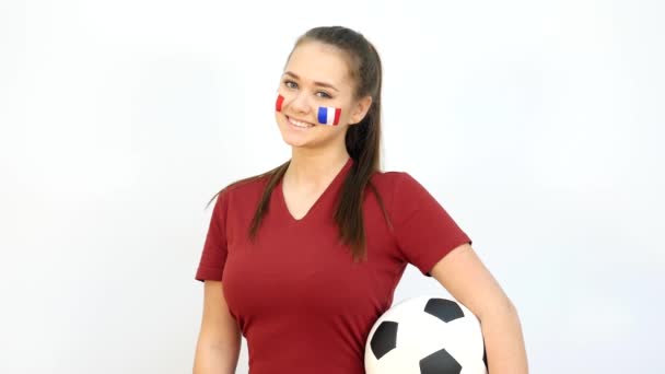 Fútbol femenino con bandera francesa — Vídeo de stock