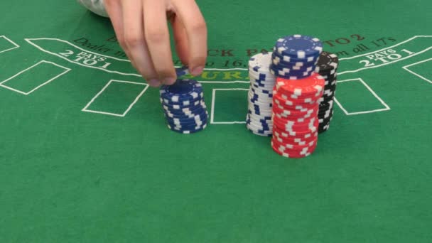 Man Shuffles Poker Chips — Stock Video