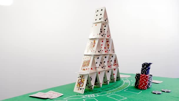 Pyramid House of Cards Falling Down — Stock Video