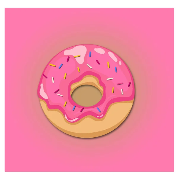 Cartoon Colorful Donut Isolated Pink Background Top View Doughnut Glaze — Stock Vector