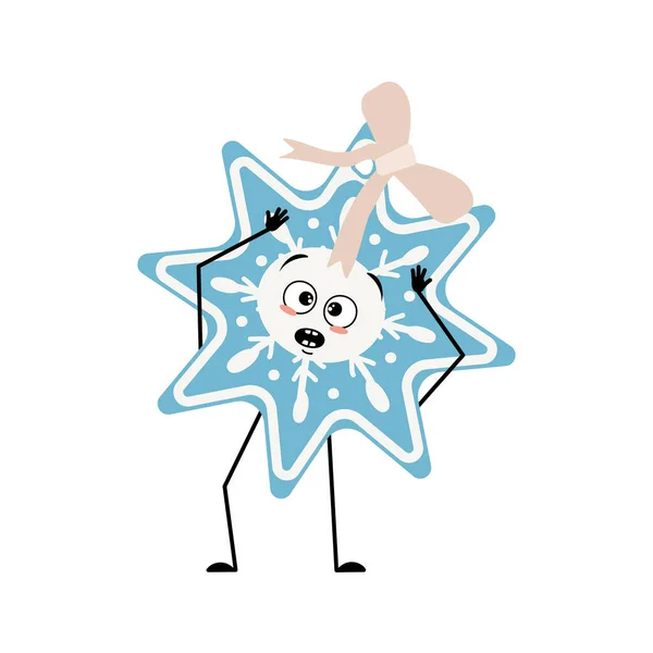 Cute Christmas snowflake with emotions in a panic grabs his head