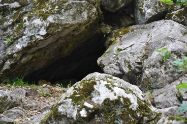 Yaz aylarında dağ ormanlarındaki mağaraya girerek büyük taşların seçici odak noktası