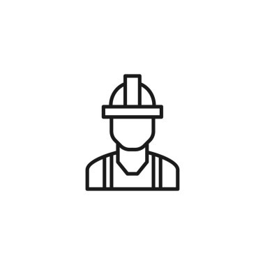 Mühendislik konsepti. Sert şapkalı ve genel olarak tanınmayan erkek inşaat işçisinin çizgisi simgesi