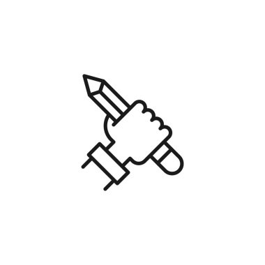 Meslek ve meslek kavramı. Grafik tasarımcısı. Çizim ve yazma için büyük kalem kullanan yüzü olmayan adamın çizgi simgesi 