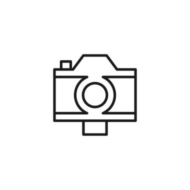 Meslek ve meslek kavramı. Fotoğrafçı ve kameraman konusu. Çekim için büyük objektifli kompakt kameranın satır simgesi 