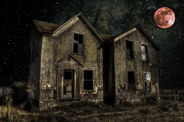 Haunted House with Blood Moon — Stock Photo, Image