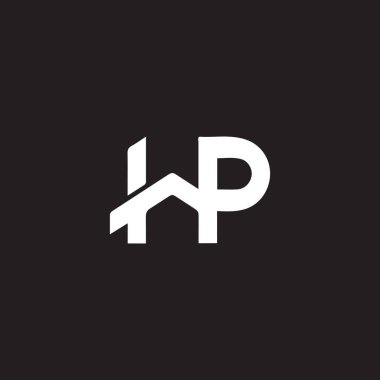 Siyah arkaplanda HP harf logosu tasarımı. HP yaratıcı harfler logosu konsepti. HP harf tasarımı. 