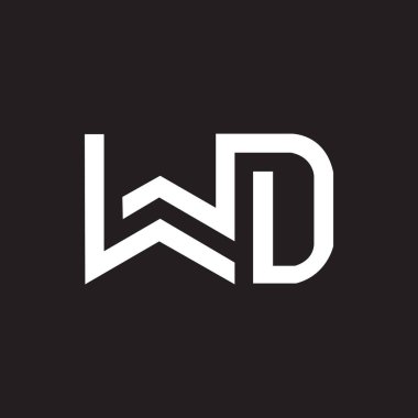 Siyah arkaplan üzerine WD harf logosu tasarımı. WD yaratıcı harflerin baş harfleri logo kavramı. WD harf tasarımı.. 