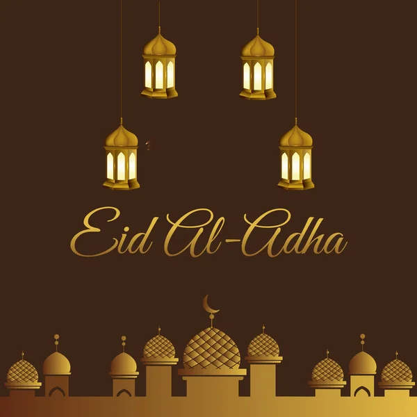 Sfondo Eid Adha Lanterne Arabe Islamiche Traduzione Eid Adha — Vettoriale Stock