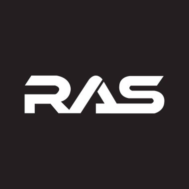 RAS harf logosu siyah arkaplan üzerine tasarlandı. RAS yaratıcı harflerin baş harfleri logo kavramı. RAS harf tasarımı. 