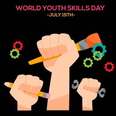 Gençlik Yetenekleri Günü Arkaplan, Poster ve Sancak Tasarımı İllüstrasyonu. beceri simgesi tasarımı için iyi bir şablon.