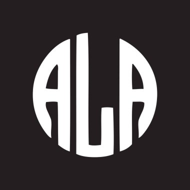 ALA harf logosu tasarımı siyah arkaplan üzerinde. ALA yaratıcı harflerin baş harfleri logo kavramı. ALA harf tasarımı.. 