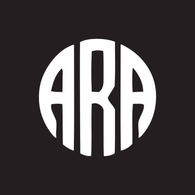 ARA 'nın siyah arkaplan üzerine harf logosu tasarımı. ARA yaratıcı harflerin baş harfleri logo kavramı. ARA harf tasarımı.. 