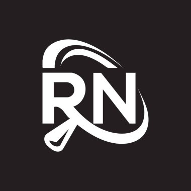Siyah arkaplan üzerine RN harf logosu tasarımı. RN yaratıcı harflerin baş harfleri logo kavramı. RN harf tasarımı.. 