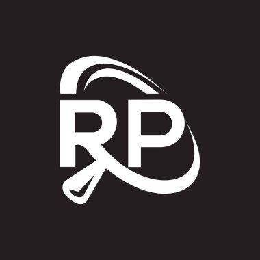 Siyah arkaplan üzerine RP harf logosu tasarımı. RP yaratıcı harflerin baş harfleri logo kavramı. RP harf tasarımı. 