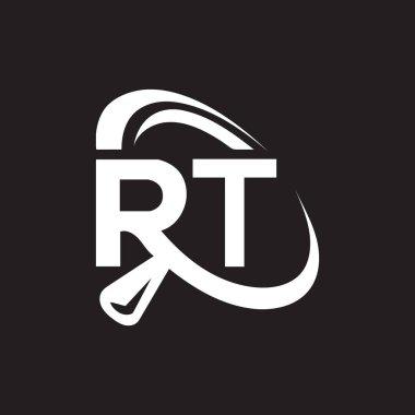 Siyah arkaplan üzerine RT harf logosu tasarımı. RT yaratıcı harflerin baş harfleri logo kavramı. RT harf tasarımı.. 