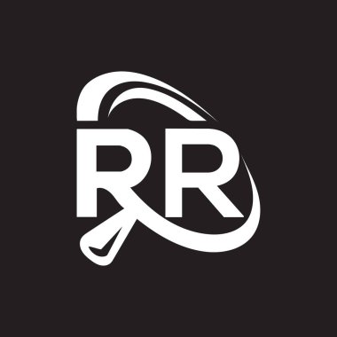 Siyah arkaplan üzerine RR harfi logo tasarımı. RR yaratıcı harflerin baş harfleri logo kavramı. RR harf tasarımı.. 