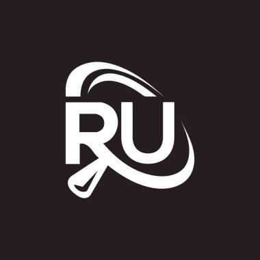 Siyah arkaplan üzerine RU harf logosu tasarımı. RU yaratıcı harflerin baş harfleri logo kavramı. RU harf tasarımı.. 