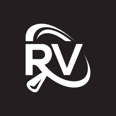 Siyah arkaplan üzerinde karavan harfi logosu tasarımı. RV yaratıcı harflerin baş harfleri logo kavramı. Karavan harfi tasarımı.. 