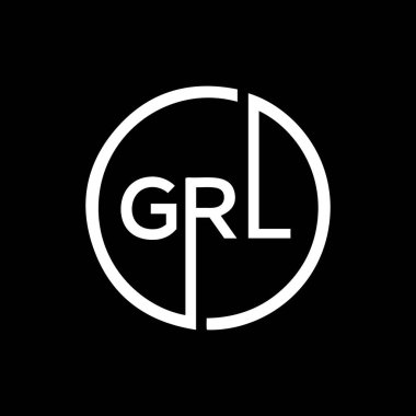 Siyah arkaplanda GRL harf logosu tasarımı. GRL yaratıcı harflerin baş harfleri logo kavramı. GRL harf tasarımı. 