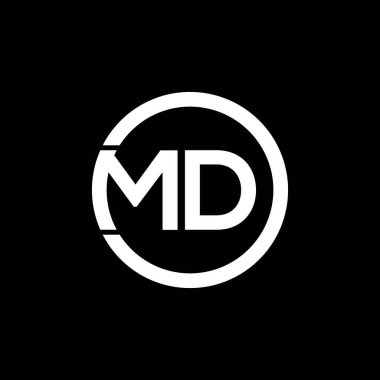 Siyah arka planda MD harf logosu tasarımı. MD yaratıcı harf logosu konsepti. MD harf tasarımı. 