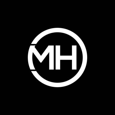 Siyah arka planda MH harf logosu tasarımı. MH yaratıcı harf logosu konsepti. MH harf tasarımı. 