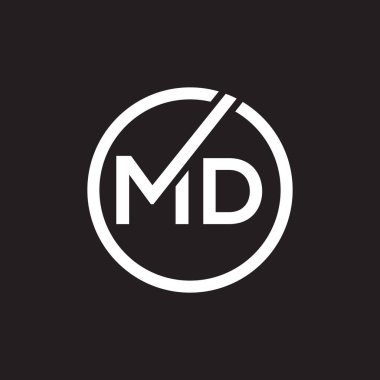 Siyah arkaplan üzerine MD harf logosu tasarımı. MD yaratıcı harflerin baş harfleri. Harf logosu tasarımı.. 
