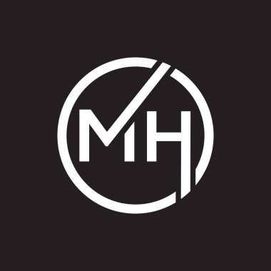 Siyah arkaplan üzerine MH harf logosu tasarımı. MH yaratıcı harflerin baş harfleri logo kavramı. MH harf tasarımı.. 