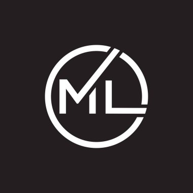 Siyah arkaplan üzerinde ML harf logosu tasarımı. ML yaratıcı harflerin baş harfleri logo kavramı. ML harf tasarımı. 