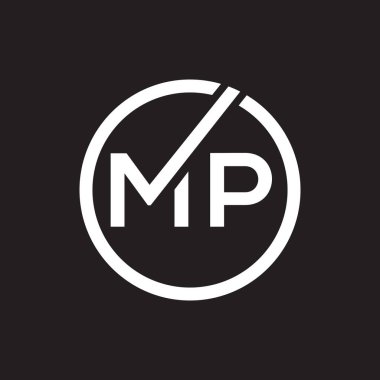 MP 'nin siyah arkaplan üzerine logo tasarımı. MP yaratıcı harflerin baş harfleri logo konsepti. MP harf tasarımı. 