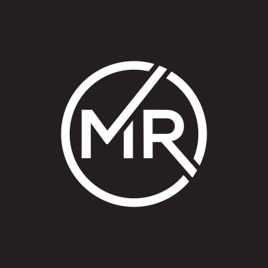 Siyah arkaplan üzerine MR harfi logo tasarımı. MR yaratıcı harflerin baş harfleri logo kavramı. MR harf tasarımı.. 