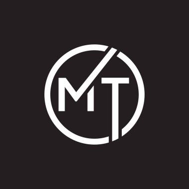 Siyah arkaplan üzerine MT harf logosu tasarımı. MT yaratıcı harflerin baş harfleri logo kavramı. MT harf tasarımı.. 