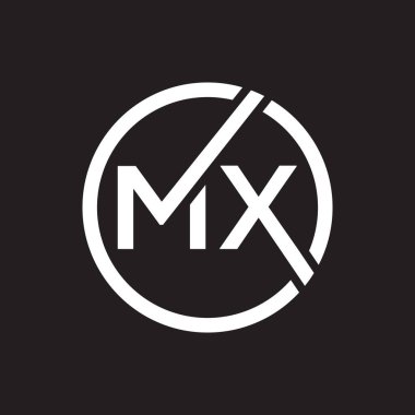 Siyah arkaplan üzerine MX harfli logo tasarımı. MX yaratıcı harflerin baş harfleri logo kavramı. MX harf tasarımı.. 