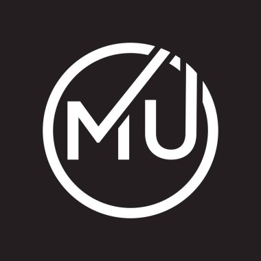 Siyah arkaplan üzerinde MU harf logosu tasarımı. MU yaratıcı harflerin baş harfleri logo kavramı. MU harf tasarımı.. 