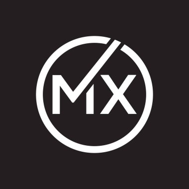Siyah arkaplan üzerine MX harfli logo tasarımı. MX yaratıcı harflerin baş harfleri logo kavramı. MX harf tasarımı.. 