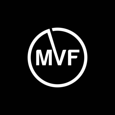 Siyah arka planda MVF harf logosu tasarımı. MVF yaratıcı harf logosu konsepti. MVF harf tasarımı. 