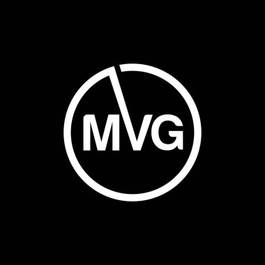 Siyah arka planda MVG harf logosu tasarımı. MVG yaratıcı harflerin baş harfleri logo kavramı. MVG harf tasarımı. 