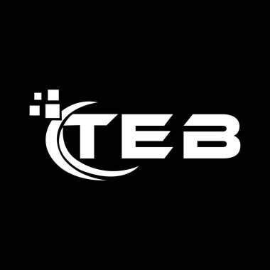 Siyah arkaplan üzerine TEB harfi logo tasarımı. TEB yaratıcı harflerin baş harfleri logo kavramı. TEB harf tasarımı. 