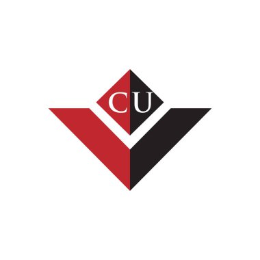 Beyaz arka planda CU harf logosu tasarımı. CU yaratıcı harfler logosu konsepti. İşlemci harfi tasarımı. 