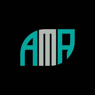 AMA harf logosu tasarımı siyah arkaplan üzerinde. MA yaratıcı harflerin baş harfleri logo kavramı. MA harf tasarımı. 