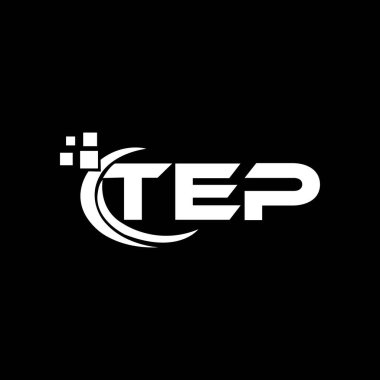 Siyah arkaplan üzerine TEP harf logosu tasarımı. TEP yaratıcı harflerin baş harfleri logo kavramı. TEP harf tasarımı. 