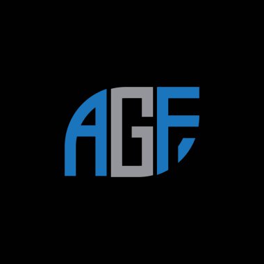 Siyah arkaplan üzerinde AGF harf logosu tasarımı. GF yaratıcı harflerin baş harfleri logo kavramı.. 