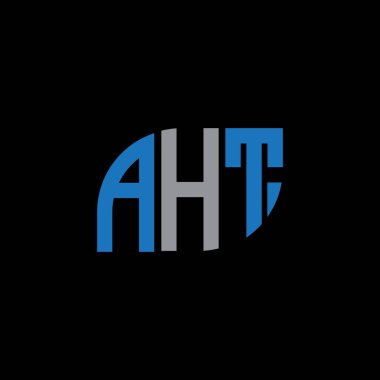 Siyah arkaplan üzerinde AHT harf logosu tasarımı. HT yaratıcı harflerin baş harfleri logo kavramı. HT harf tasarımı. 