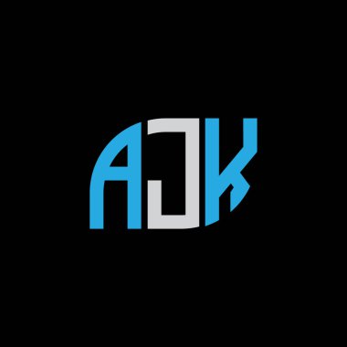 Siyah arkaplan üzerine AJK harf logosu tasarımı. JK yaratıcı harflerin baş harfleri logo kavramı. JK harf tasarımı. 